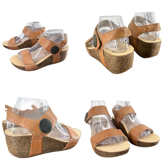 Abeo Una Sandal Women's 8.5 N Tan Leather Adjustable Strap Wedge Platform Shoe - Picture 3 of 10